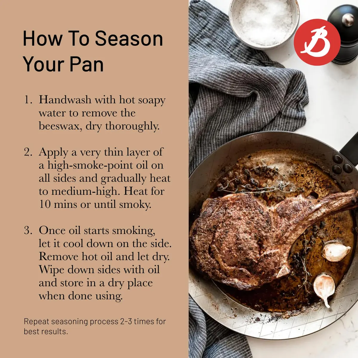 de Buyer Mineral B Carbon Steel Steak Pan - 11” Diameter | Naturally Non-Stick French Cookware - view 3
