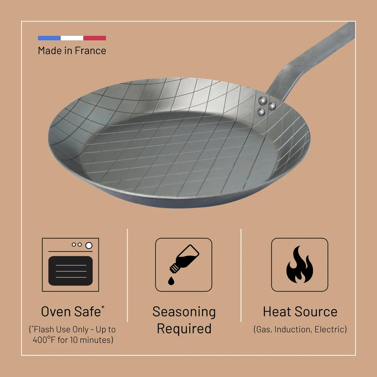 de Buyer Mineral B Carbon Steel Steak Pan - 11” Diameter | Naturally Non-Stick French Cookware - view 4