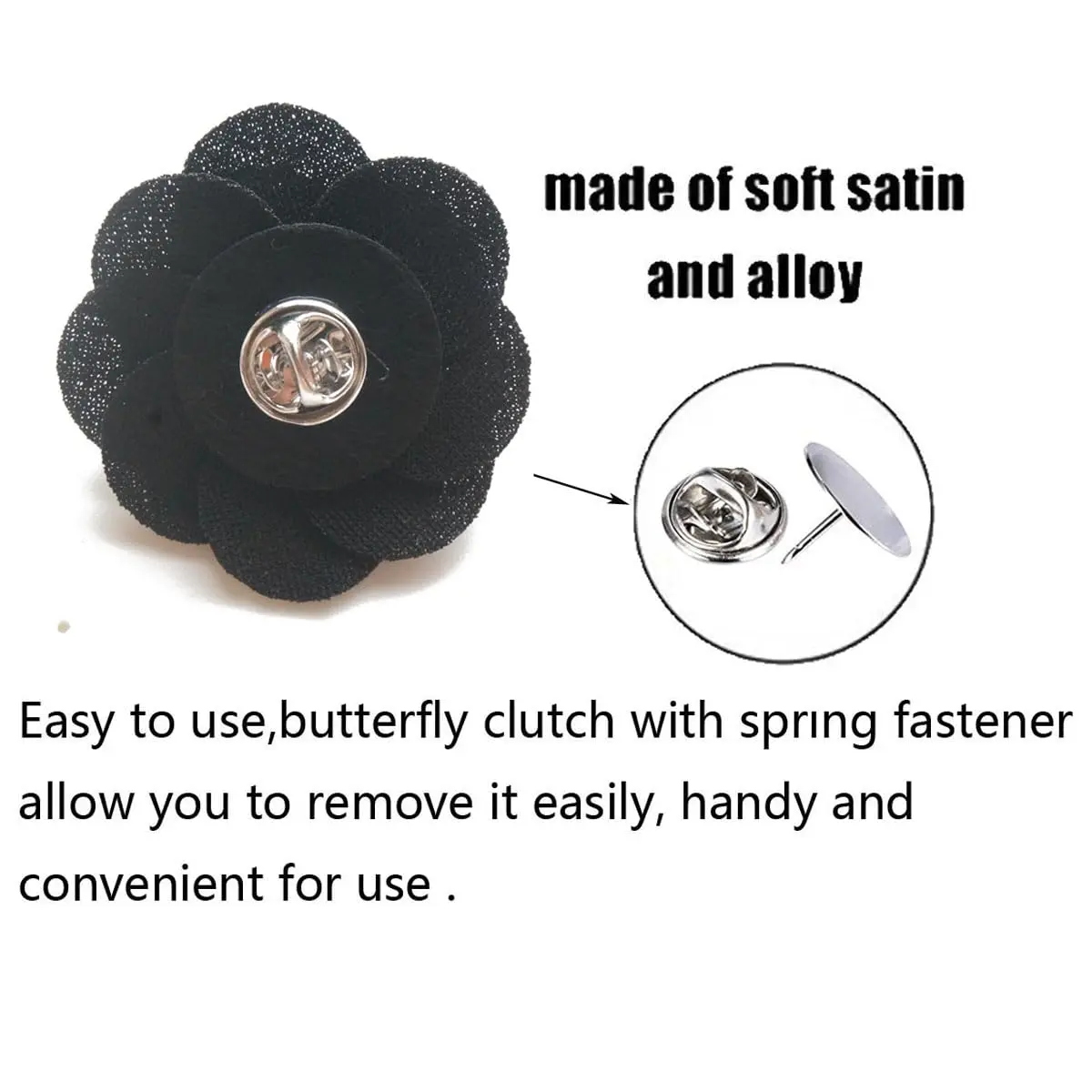 Hansicod Men's Lapel Flower Handmade Boutonniere Pin for Suit (Black) | 4cm Satin Brooch for Formal & Casual Wear - view 4