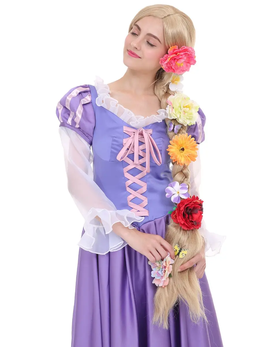 Angelaicos 47 Inch Blonde Braided Costume Wig with 10 Flowers | Cosplay & Costume Party Ready - view 2