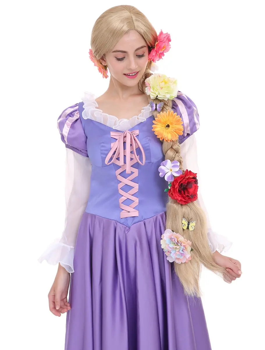 Angelaicos 47 Inch Blonde Braided Costume Wig with 10 Flowers | Cosplay & Costume Party Ready - view 3