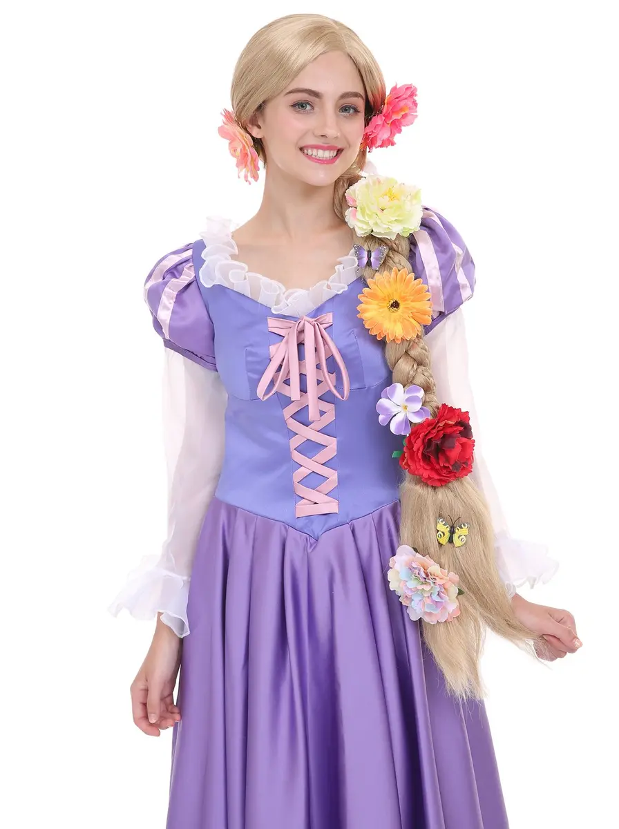 Angelaicos 47 Inch Blonde Braided Costume Wig with 10 Flowers | Cosplay & Costume Party Ready - view 4