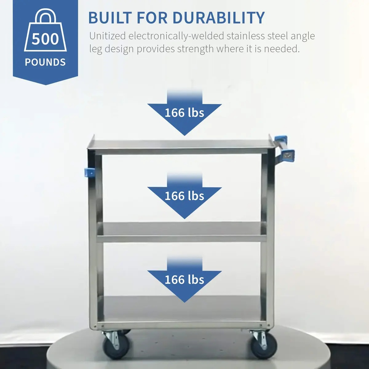 Lakeside 422 Stainless Steel Utility Cart 3 Shelves 500 lb Capacity Fully Assembled - view 5