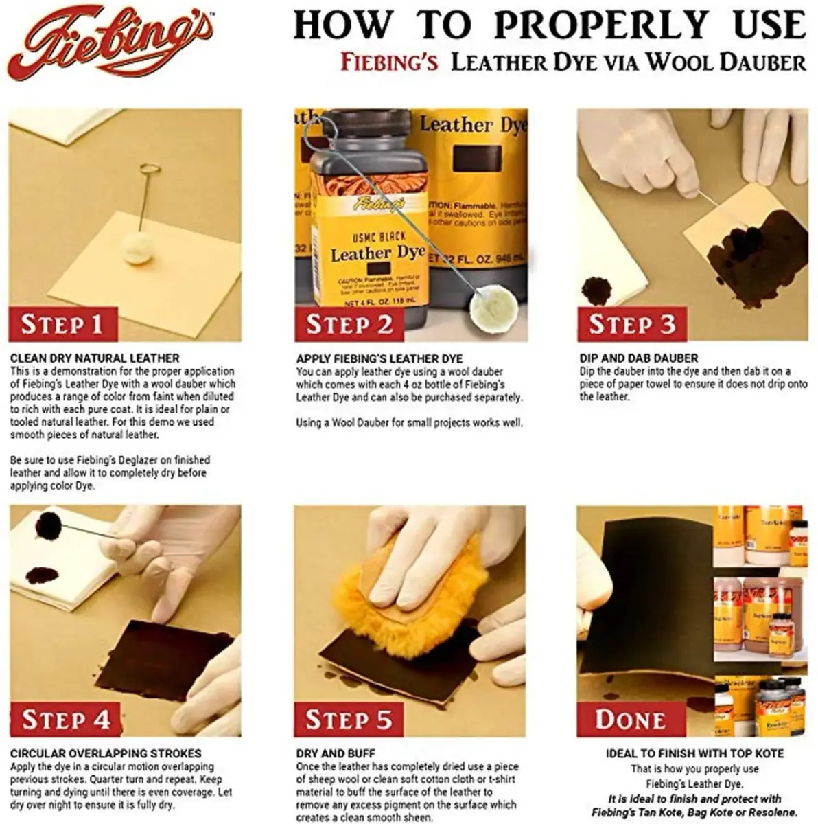 Fiebing's 4 fl oz Medium Brown Leather Dye | Alcohol-Based Penetrating Dye for Leather & Wood - view 3