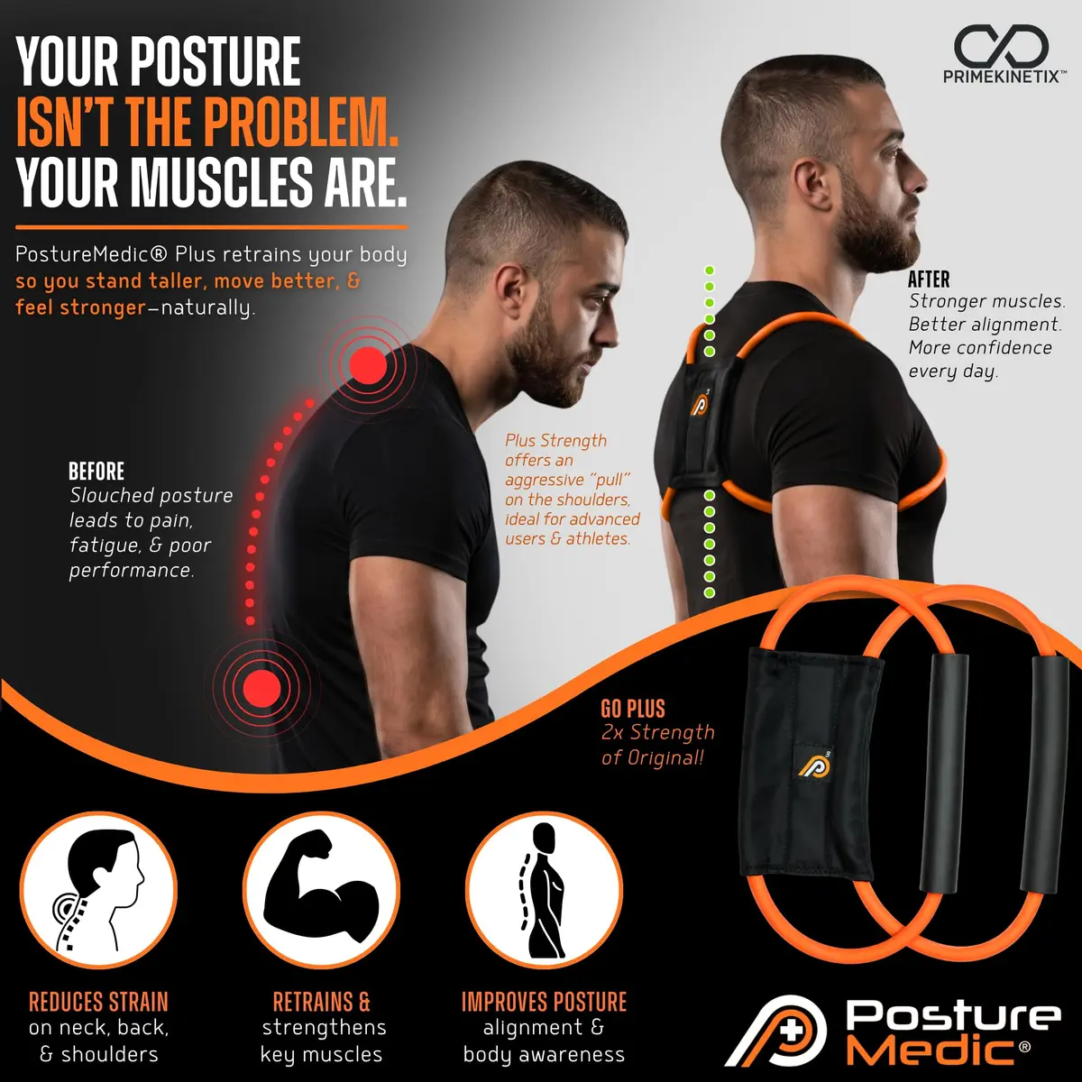PRIMEKINETIX PostureMedic Plus Strength Orthopedic Brace 2XL | Dynamic Resistance for Athletes - view 2