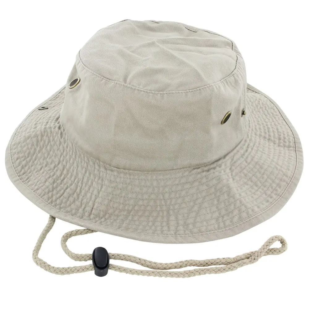 DealStock 100% Cotton Boonie Fishing Bucket Hat with Chin Chord, Khaki, Large/X-Large (5 in / 12.7 cm) - main product image