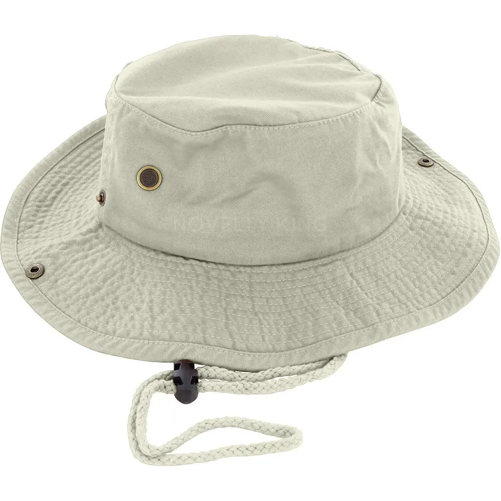 DealStock Cotton Boonie Fishing Bucket Hat with String Khaki S/M | Summer Outdoor Sun Protection - main product image