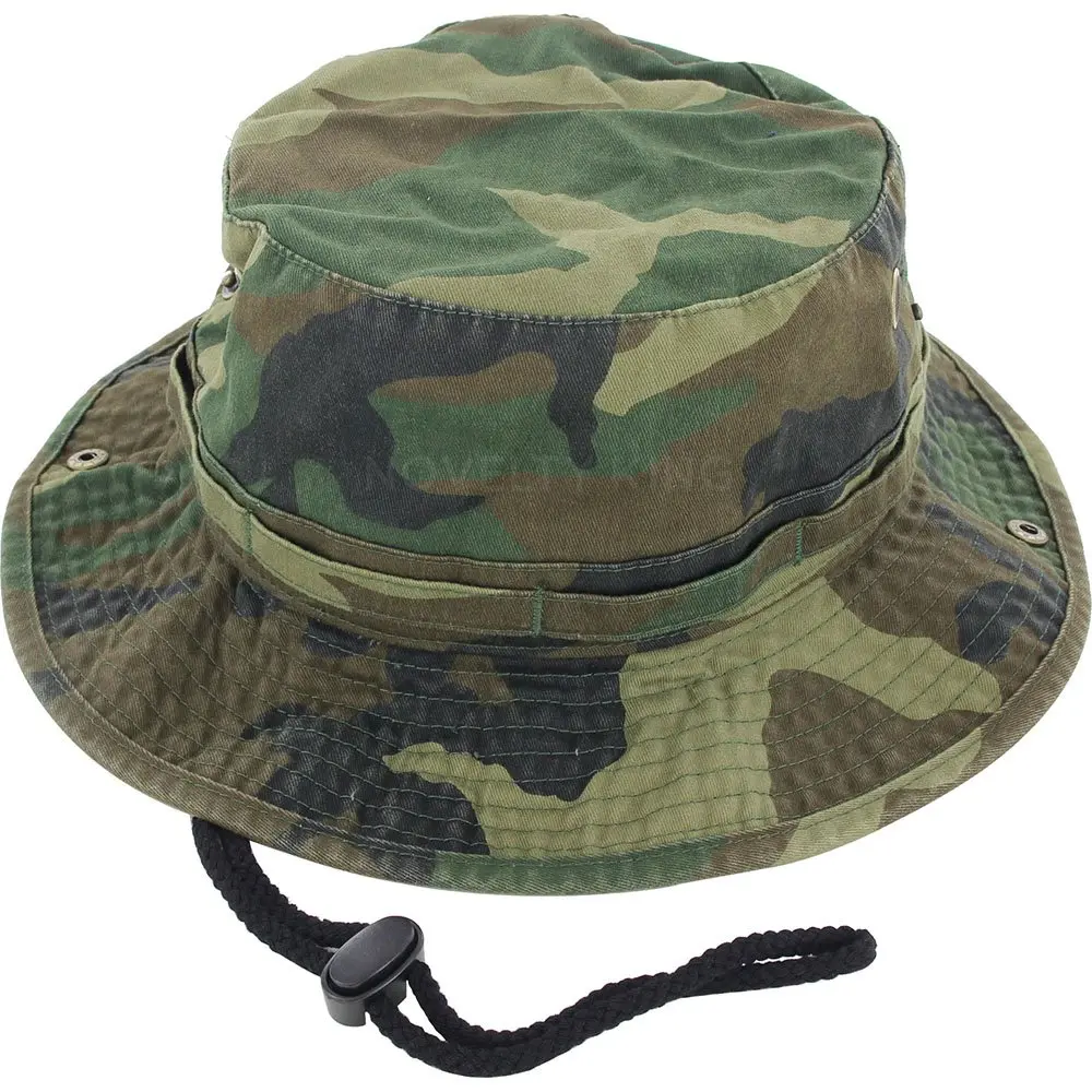 DealStock 100% Cotton Boonie Fishing Bucket Hat with String, Woodland Camo, Large/X-Large - main product image