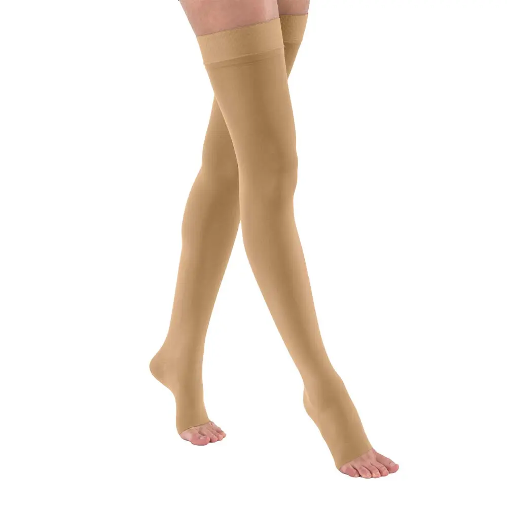 JOBST Opaque Thigh High with Silicone Dot Top Band 20-30 mmHg | Elegant Gradient Compression Stockings Small Honey - main product image