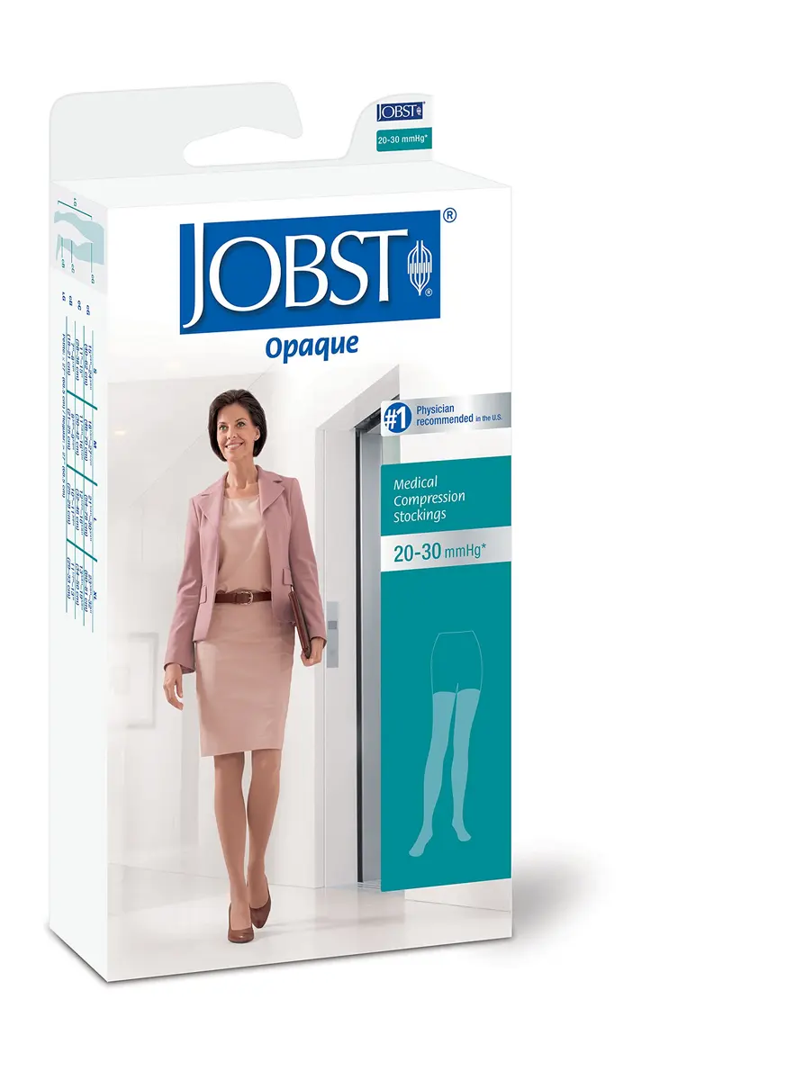 JOBST Opaque Thigh High with Silicone Dot Top Band 20-30 mmHg | Elegant Gradient Compression Stockings Small Honey - view 2