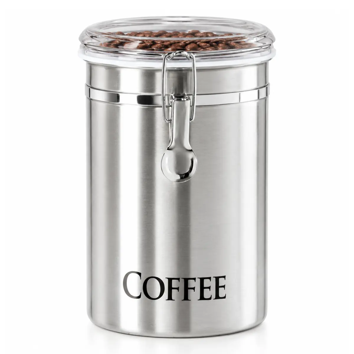 Oggi Stainless Steel Coffee Canister 62 fl oz | Airtight Clamp Lid, See-Thru Top, Durable Kitchen Storage - main product image
