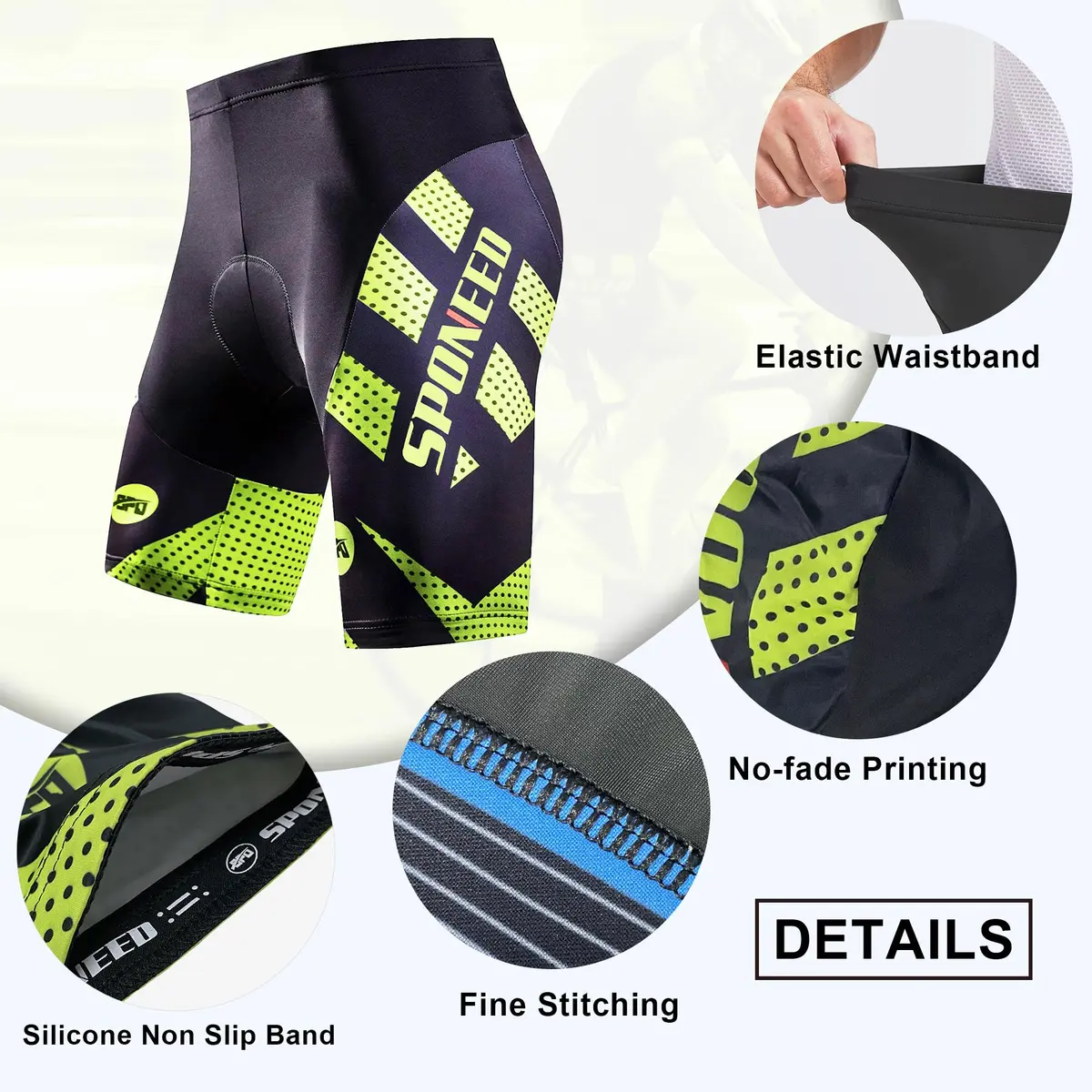 sponeed Men Road Bike Shorts XL Green | Padded Cycling Tights for Men, Summer, Quick Dry - view 4