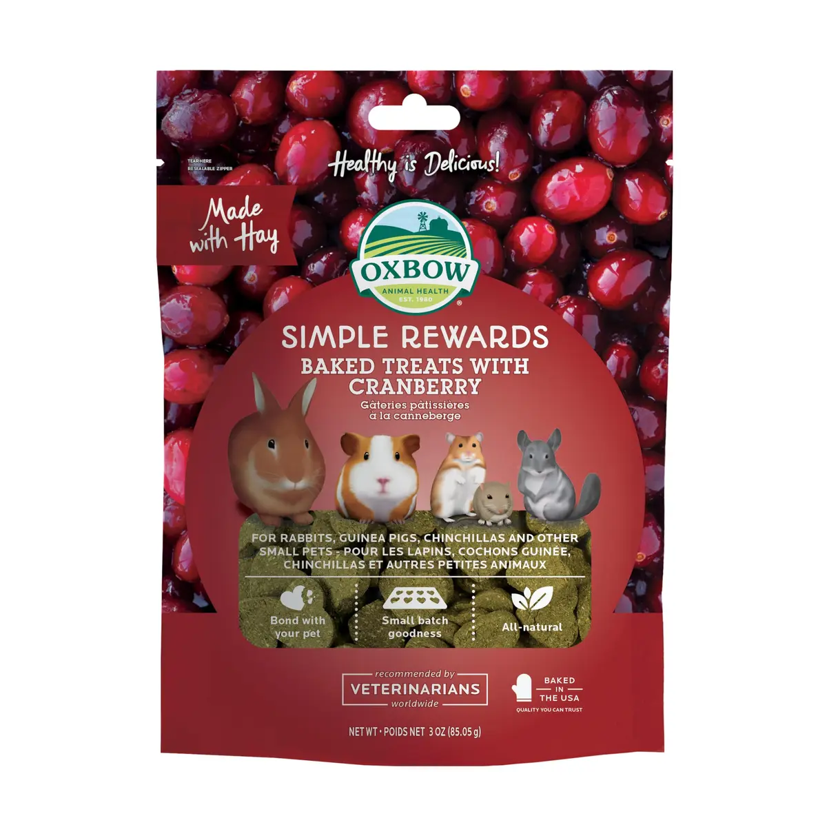 Oxbow Simple Rewards Guinea Pig & Rabbit Treats, Cranberry, Baked, 3 oz | All-Natural Small Animal Snack - main product image