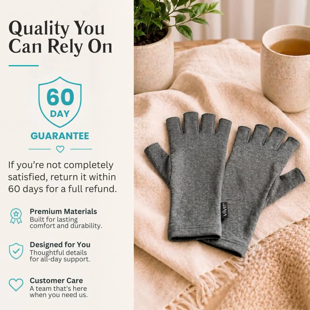 Vive Arthritis Gloves for Pain Relief - Large Grey Cotton-Spandex Blend | Unisex Compression Support - view 9