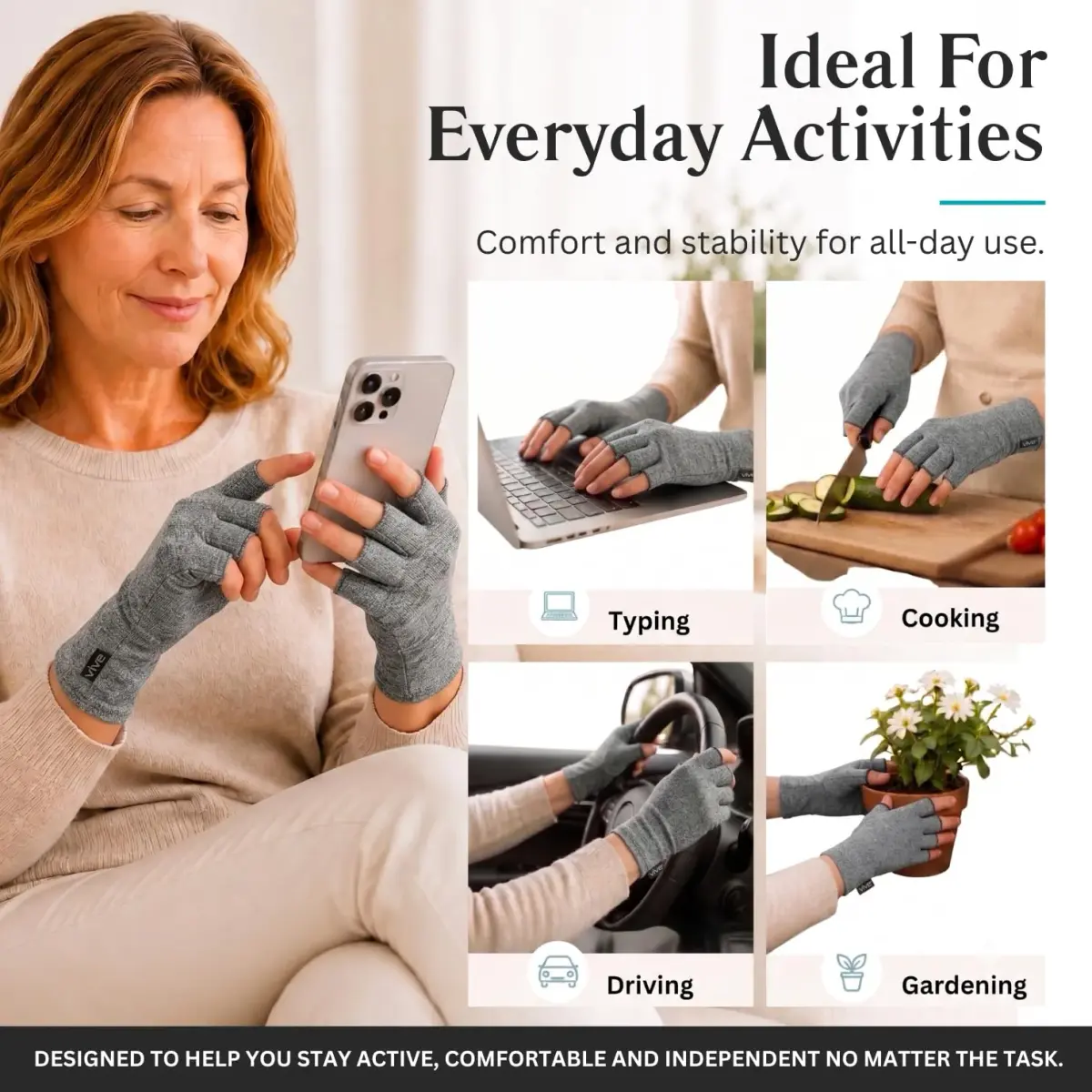 Vive Arthritis Gloves for Men & Women - Rheumatoid Compression Hand Glove with Wrist Support - Small, Grey | Soothing Pain Relief for Osteoarthritis & Carpal Tunnel - view 6