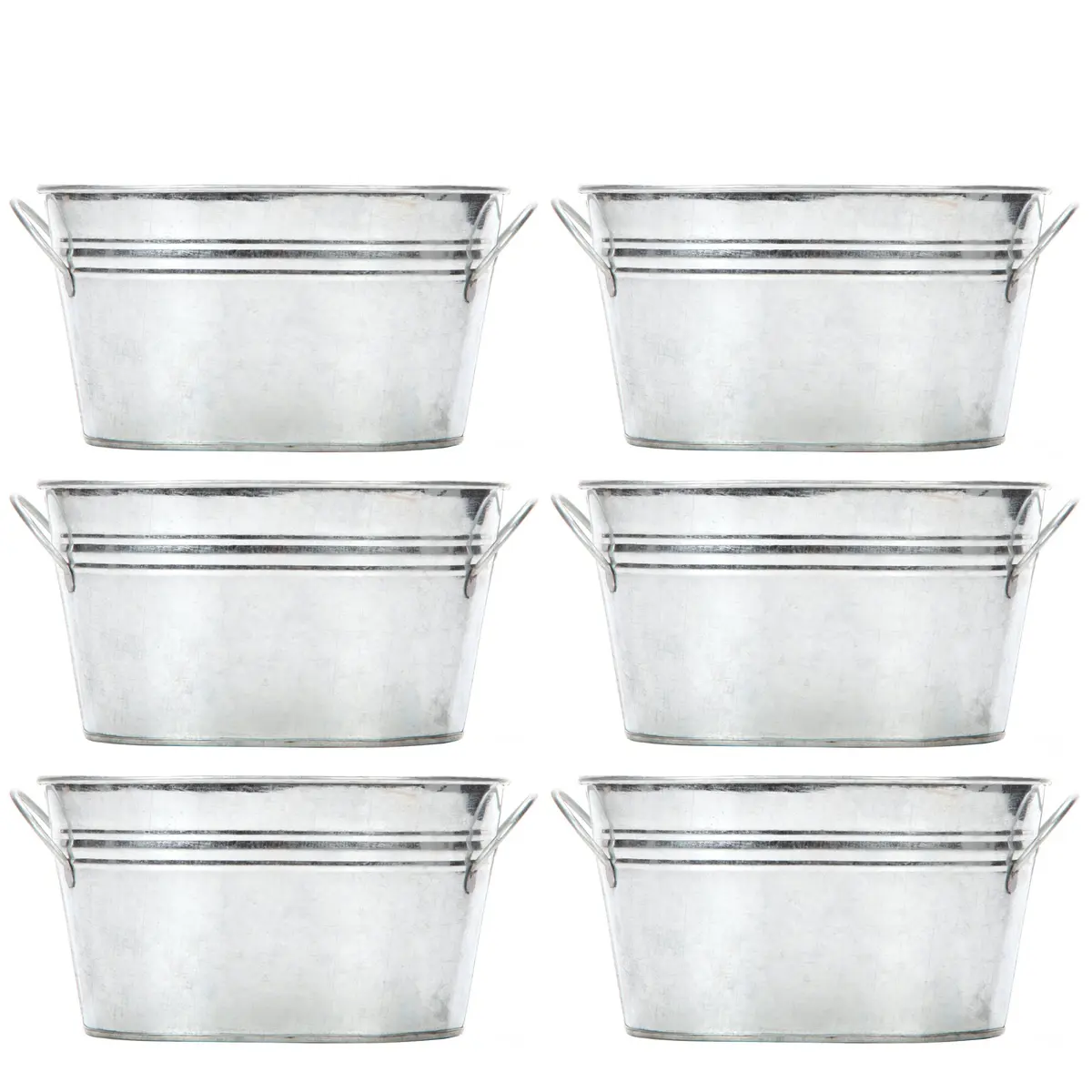 Hosley Set of 6 Oval Galvanized Planter Floral Pot 7.5 Inch Long 3.5 Inch High | Decorative Indoor & Outdoor - main product image