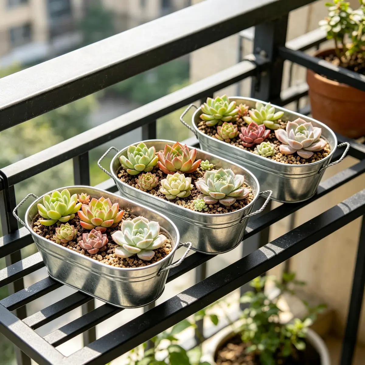 Hosley Set of 6 Oval Galvanized Planter Floral Pot 7.5 Inch Long 3.5 Inch High | Decorative Indoor & Outdoor - view 5
