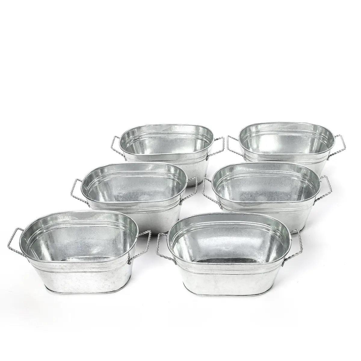 Hosley Set of 6 Oval Galvanized Planter Floral Pot 7.5 Inch Long 3.5 Inch High | Decorative Indoor & Outdoor - view 9