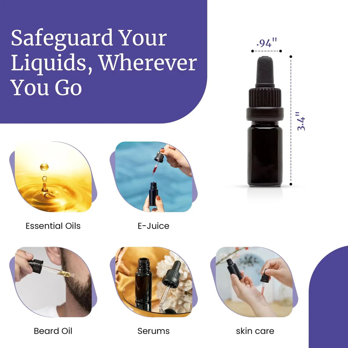 Infinity Jars 10 ml UV-Black Glass Dropper Bottle | Leak-Proof Travel Vial for Oils & Serums - view 2