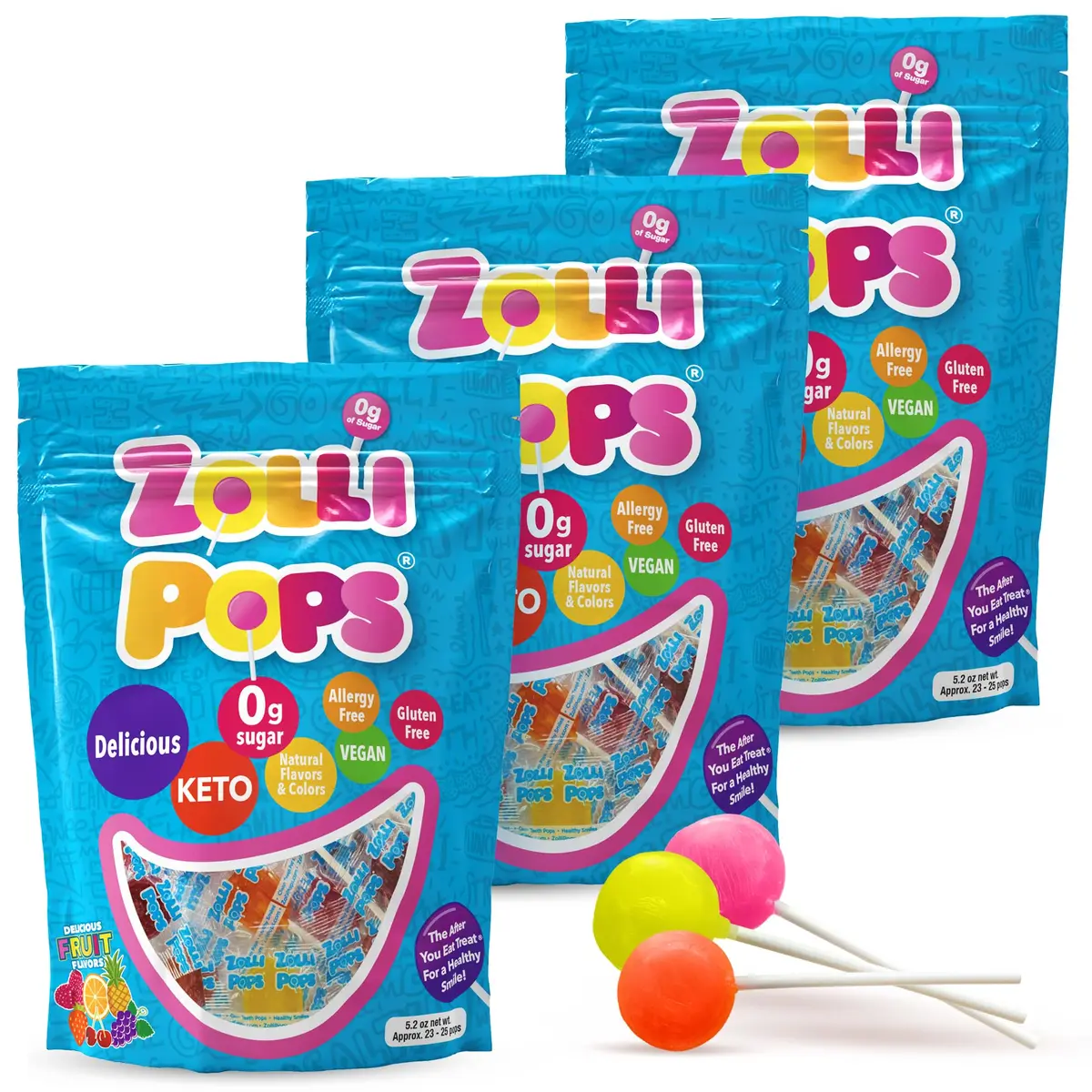 Zollipops Sugar-Free 3 Count | Dentist-Approved Healthy Smile Treats (70-120 chars) - main product image
