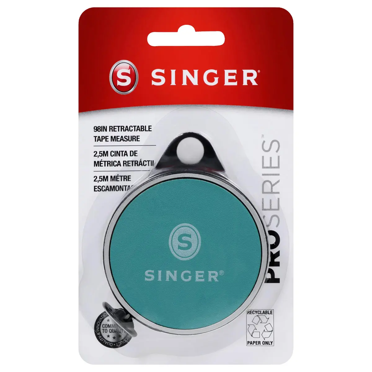 SINGER ProSeries Retractable Tape Measure 2.5m (98-Inch) | Tailor Tape Measure for Body & Fabric - main product image