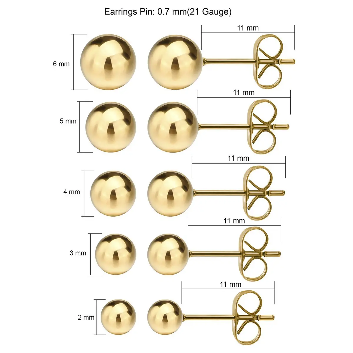 JEWELRIESHOP Stainless Steel Ball Earrings 2-6mm | Hypoallergenic & Classic (70-120 chars) - view 3