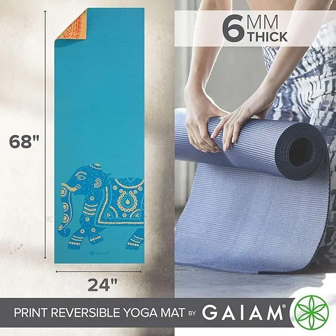 Gaiam Reversible Yoga Mat, 6mm Thick Elephant | Non-Slip, Reversible & Eco-Friendly - view 3