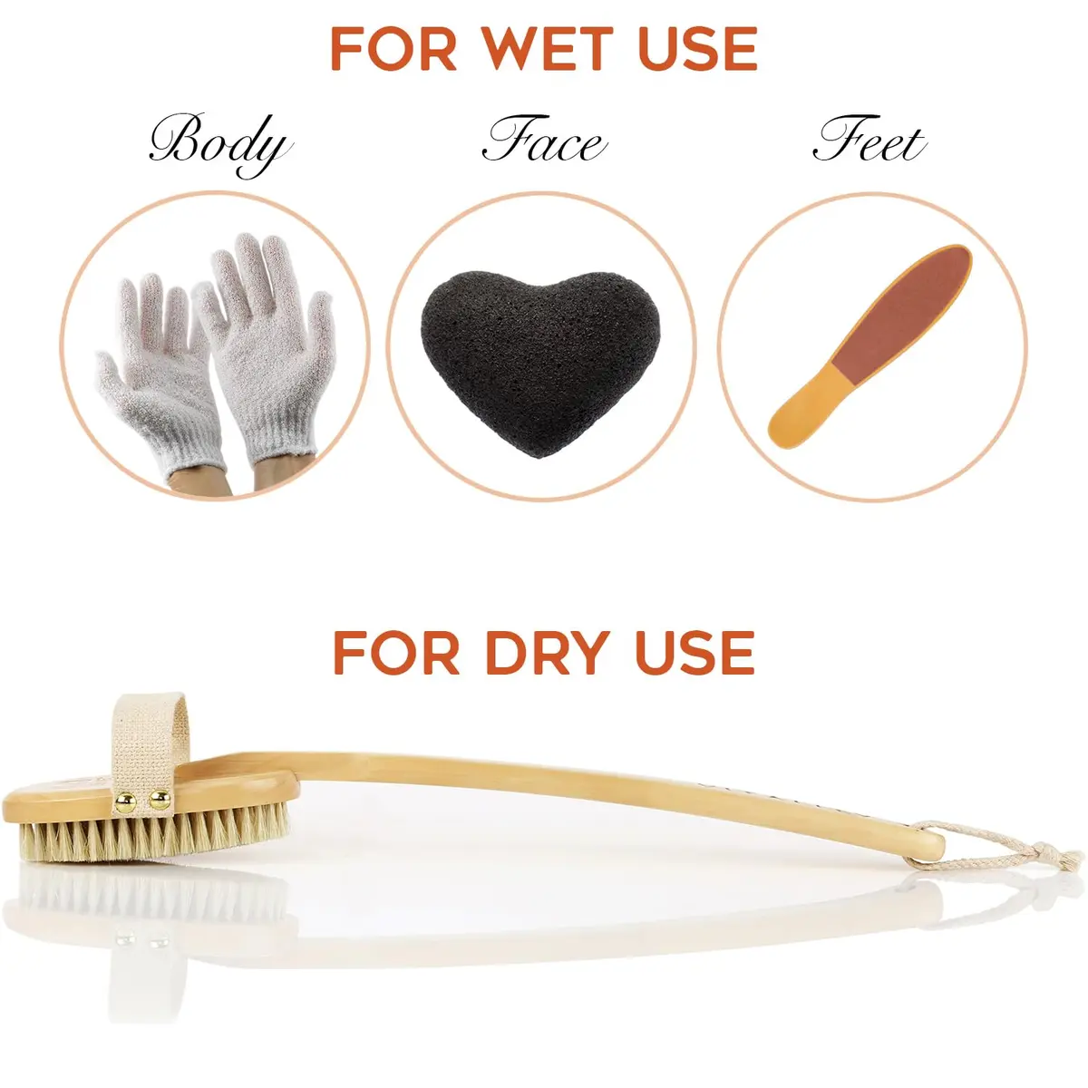 ZEN ME Skin Cleaning Brush Set | Natural Exfoliation Kit with Boar Bristle, Gloves, Konjac Sponge & Foot File for Lymphatic Drainage - view 2