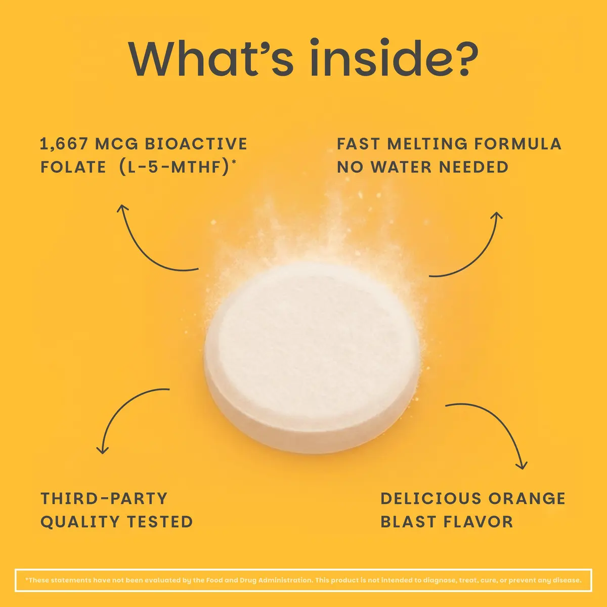 EZ Melts Dissolvable Folate 1,667 mcg DFE | Orange Blast Vitamin for Heart & Nervous System - view 4