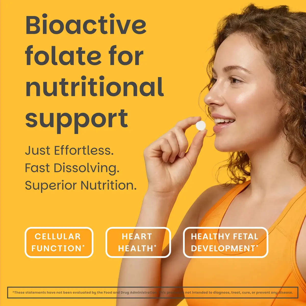 EZ Melts Dissolvable Folate 1,667 mcg DFE | Orange Blast Vitamin for Heart & Nervous System - view 2