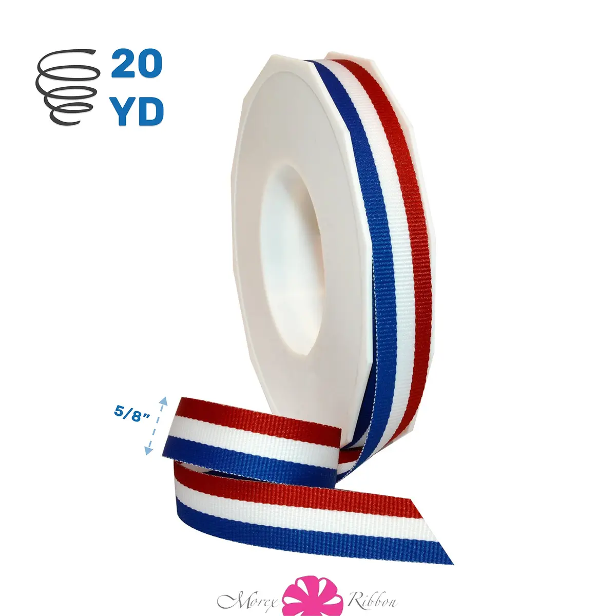 Morex Ribbon Striped Grosgrain Ribbon 5/8" (20 YD) Patriotic Red/White/Blue | Perfect for 4th of July & Crafts - view 2