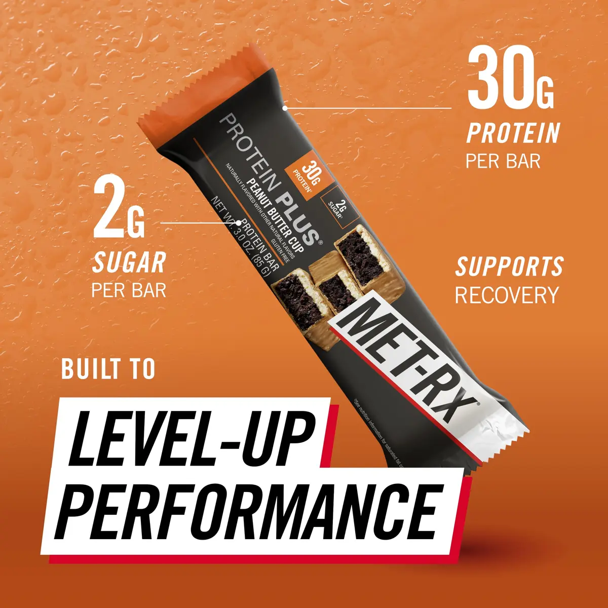 MET-Rx Protein Plus Bar, Peanut Butter Cup | High Protein, Gluten Free, 85 g, 9 Count - view 3