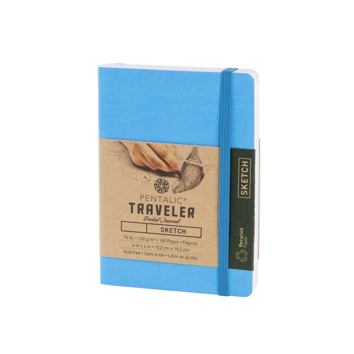 Pentalic 4" x 6" Pocket Sketchbook Traveler Journal, 160 Pages, Bright Blue | Acid-Free, Recycled Sketch Paper - main product image