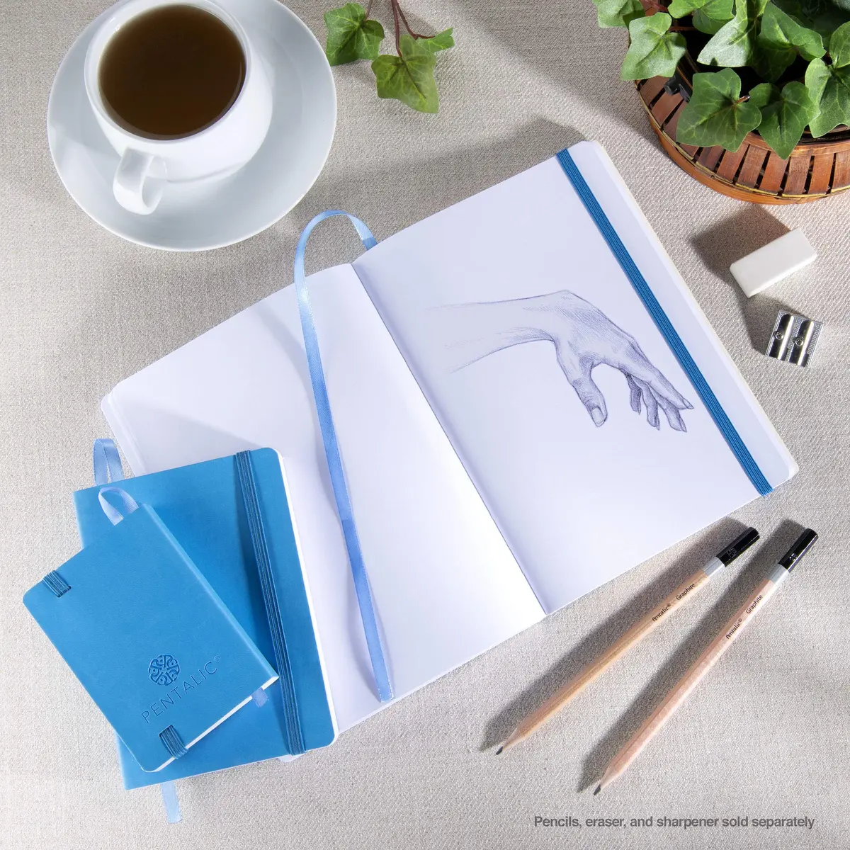 Pentalic 4" x 6" Pocket Sketchbook Traveler Journal, 160 Pages, Bright Blue | Acid-Free, Recycled Sketch Paper - view 5