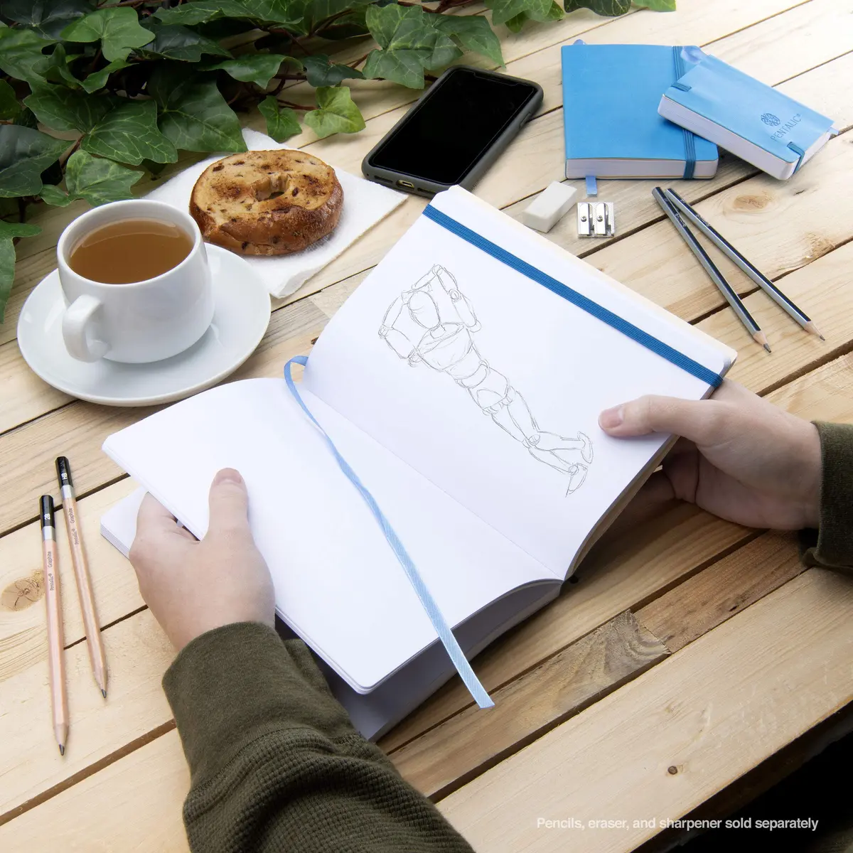 Pentalic 4" x 6" Pocket Sketchbook Traveler Journal, 160 Pages, Bright Blue | Acid-Free, Recycled Sketch Paper - view 6