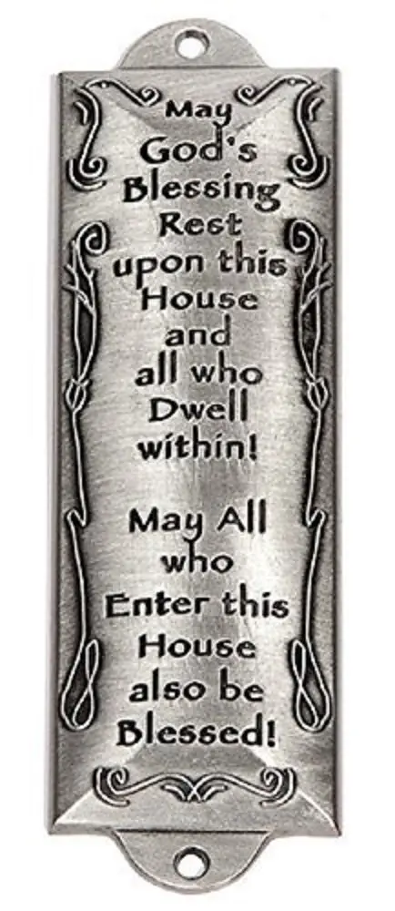 Holy Land Gifts Bless This House Pewter Mezuzah Plaque 10.8 cm (4.25 in) | Modern Religious Home Decor - main product image