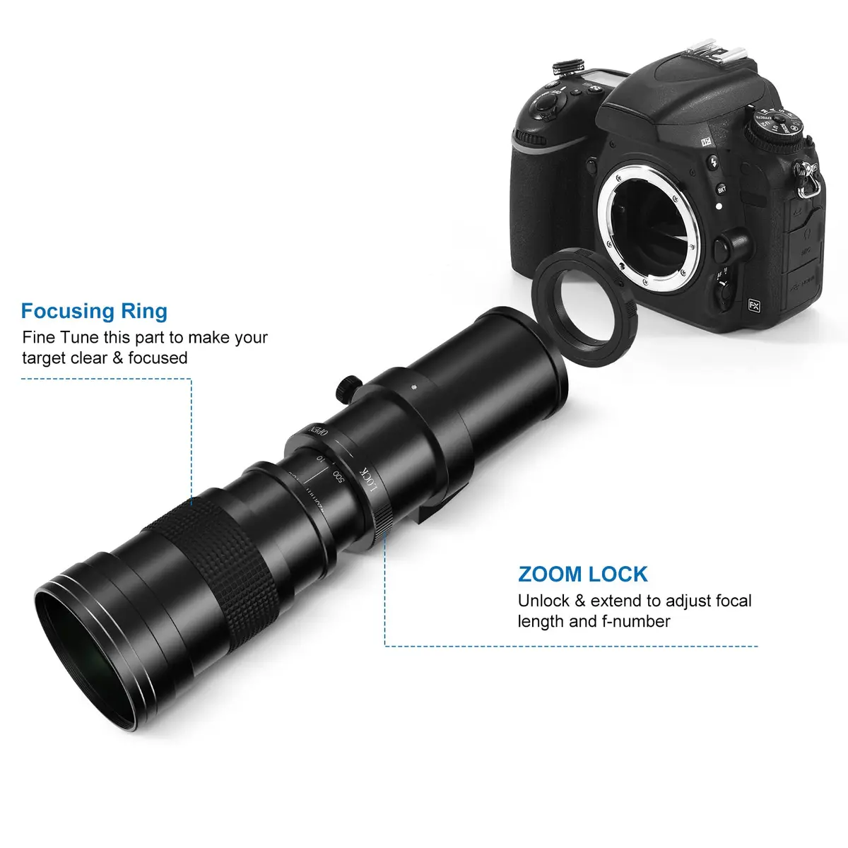 lightdow EF/EF-S 420-800mm F8.3 Telephoto Zoom Lens (MF) for Canon DSLR | Manual Focus, 420-800mm, 67mm Filter - view 3