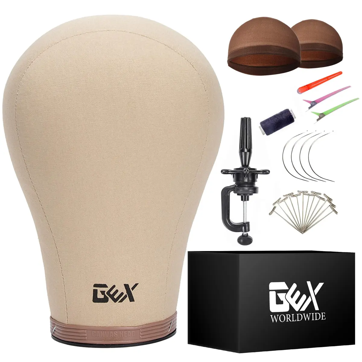 GEXWORLDWIDE 20"-24" Cork Canvas Block Head Wig Display Styling Head with Mount Hole (Light Brown, 22") - main product image