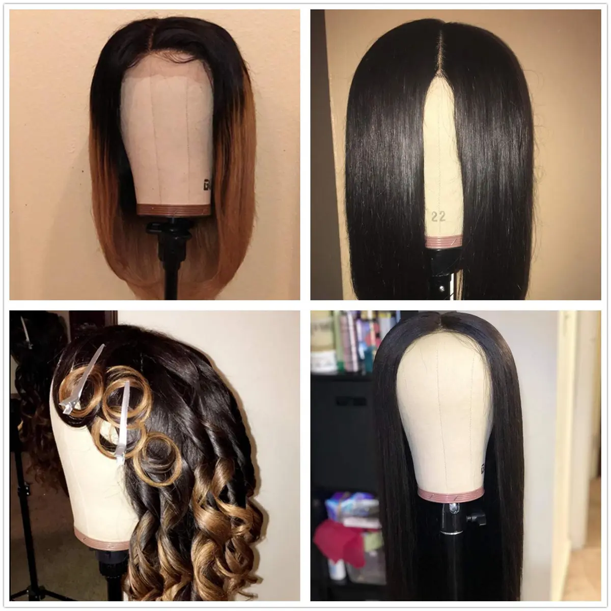 GEXWORLDWIDE 20"-24" Cork Canvas Block Head Wig Display Styling Head with Mount Hole (Light Brown, 22") - view 4