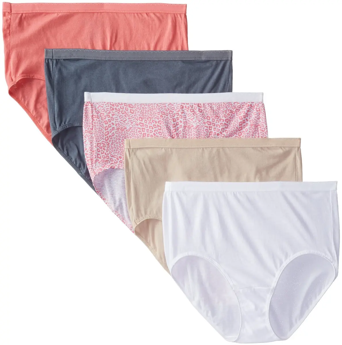 Fruit of the Loom Plus Size Fit for Me Cotton Brief Panties 5 Pack Assorted | Full Coverage Comfort - main product image