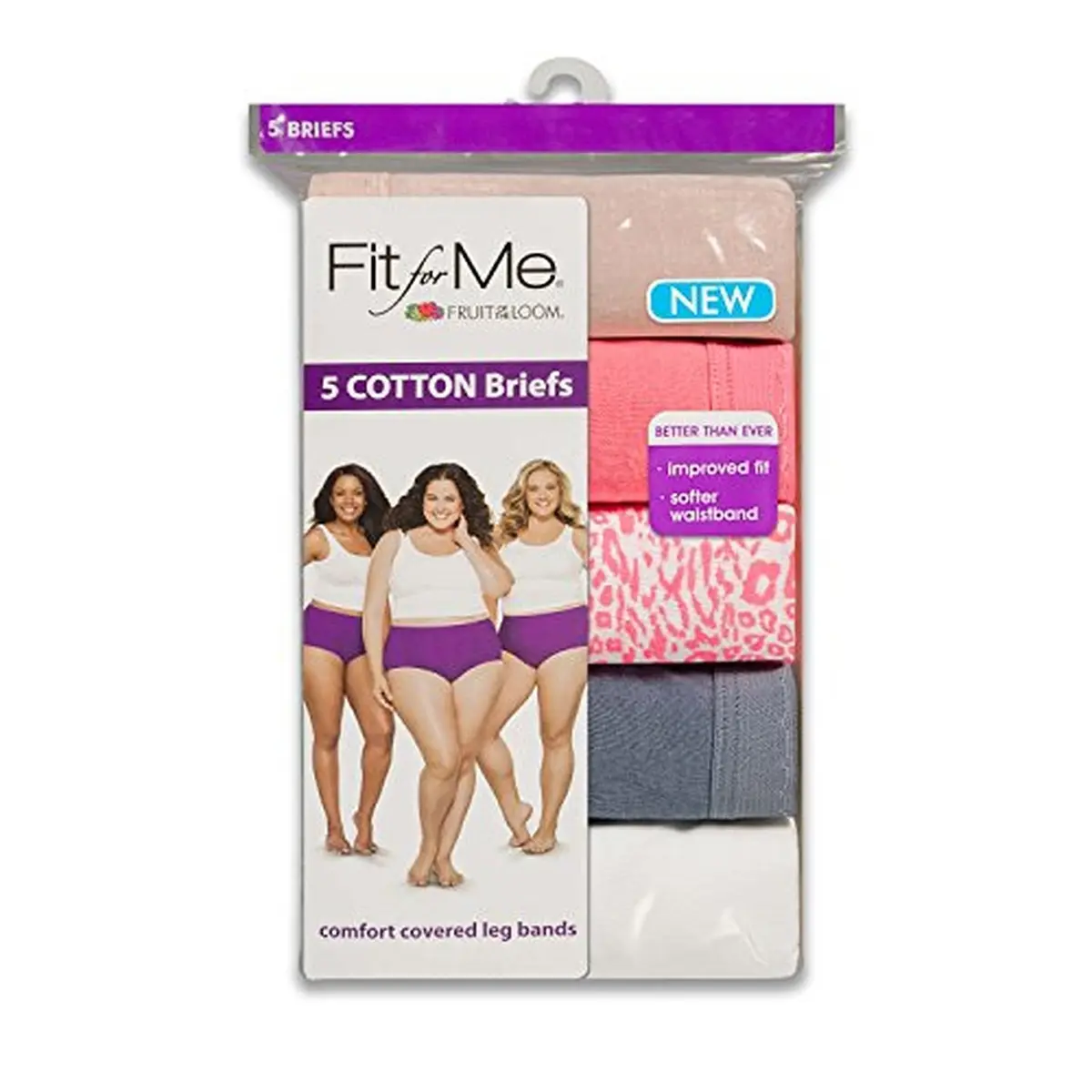 Fruit of the Loom Plus Size Fit for Me Cotton Brief Panties 5 Pack Assorted | Full Coverage Comfort - view 3