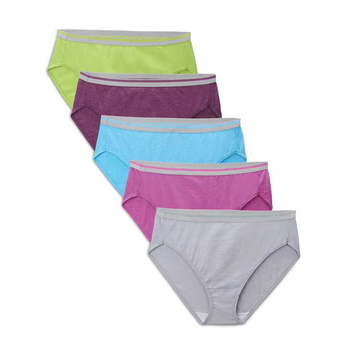 Fruit of the Loom Women's Plus-Size 5 Pack Fit for Me Hi-Cut Assorted Heather 9 | Comfortable Cotton Panties for Curves - main product image