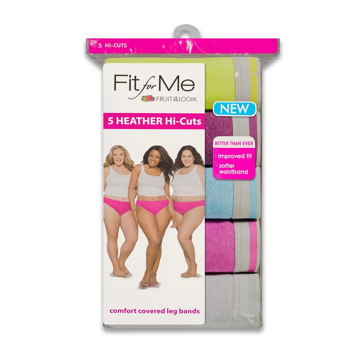 Fruit of the Loom Women's Plus-Size 5 Pack Fit for Me Hi-Cut Assorted Heather 9 | Comfortable Cotton Panties for Curves - view 3