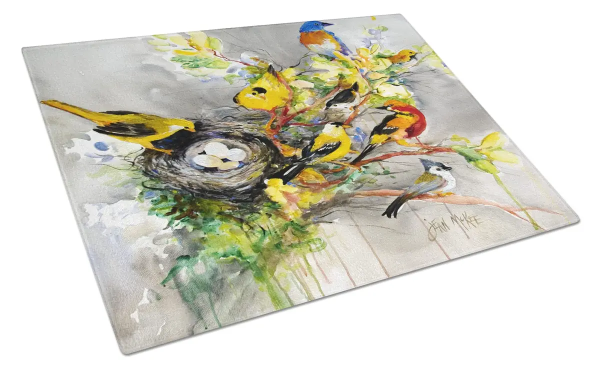 Caroline's Treasures JMK1024LCB Spring Birds Glass Cutting Board Large Heat-Resistant Tempered Glass Kitchen Decor - main product image