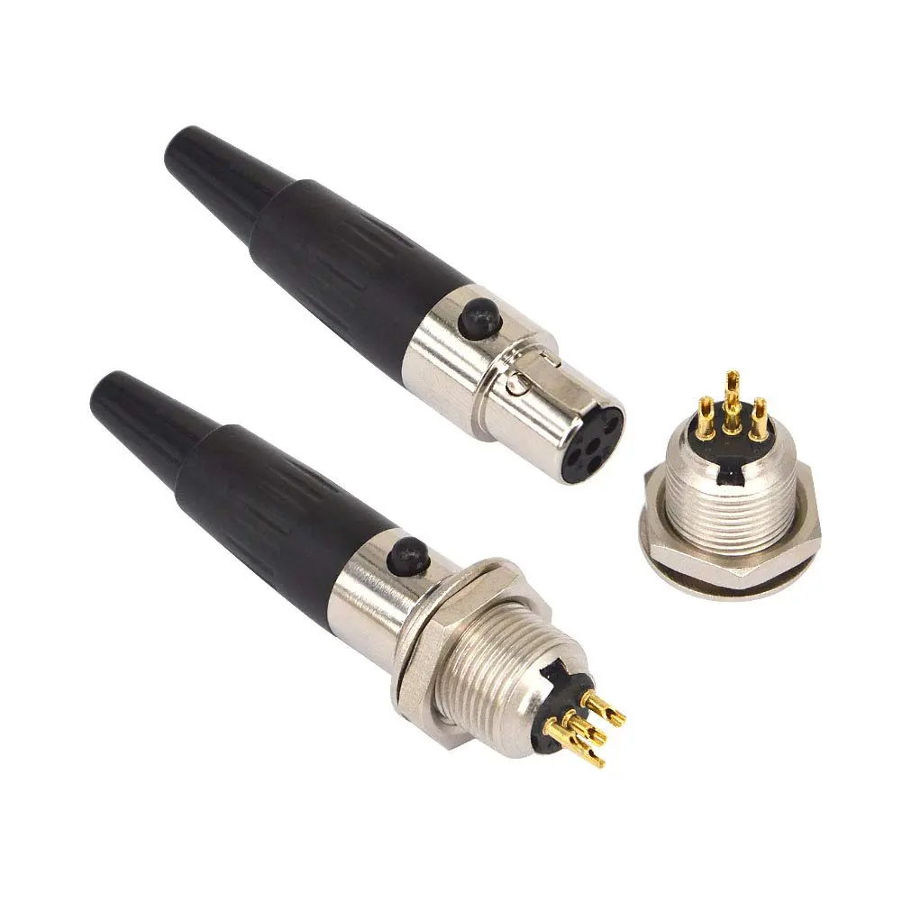 onelinkmore Mini XLR TA4F 4 Pin Male Female Panel Mount Socket 2 Sets | Gold Plated Audio Connectors for Microphones - main product image