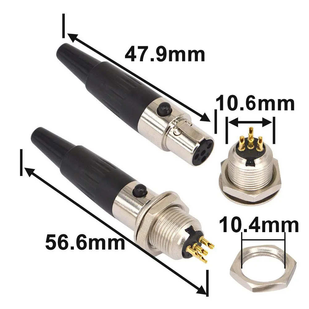 onelinkmore Mini XLR TA4F 4 Pin Male Female Panel Mount Socket 2 Sets | Gold Plated Audio Connectors for Microphones - view 4