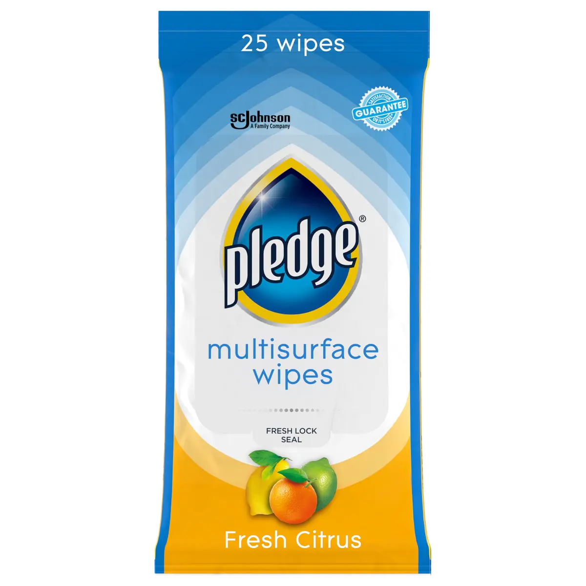 Pledge pH Balanced Multi Surface Cleaning Wipes, Fresh Citrus | 25 Ct, Safe & Effective for Indian Homes - main product image