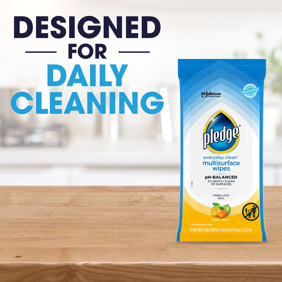 Pledge pH Balanced Multi Surface Cleaning Wipes, Fresh Citrus | 25 Ct, Safe & Effective for Indian Homes - view 7