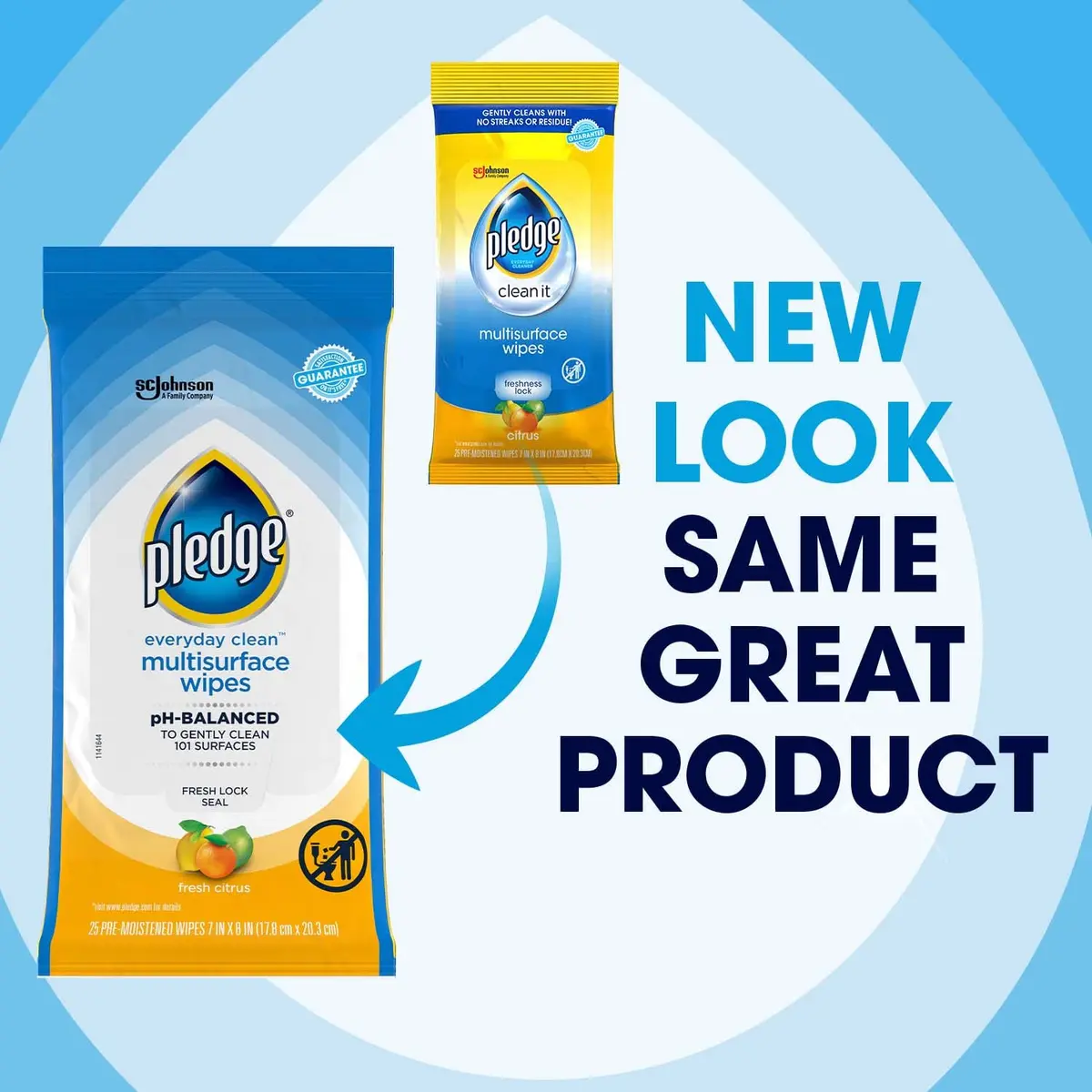 Pledge pH Balanced Multi Surface Cleaning Wipes, Fresh Citrus | 25 Ct, Safe & Effective for Indian Homes - view 2