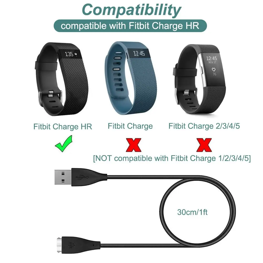 Kissmart Replacement Charging Cable for Fitbit Charge HR Fitness Tracker | 30cm (1ft) USB Cable - view 2